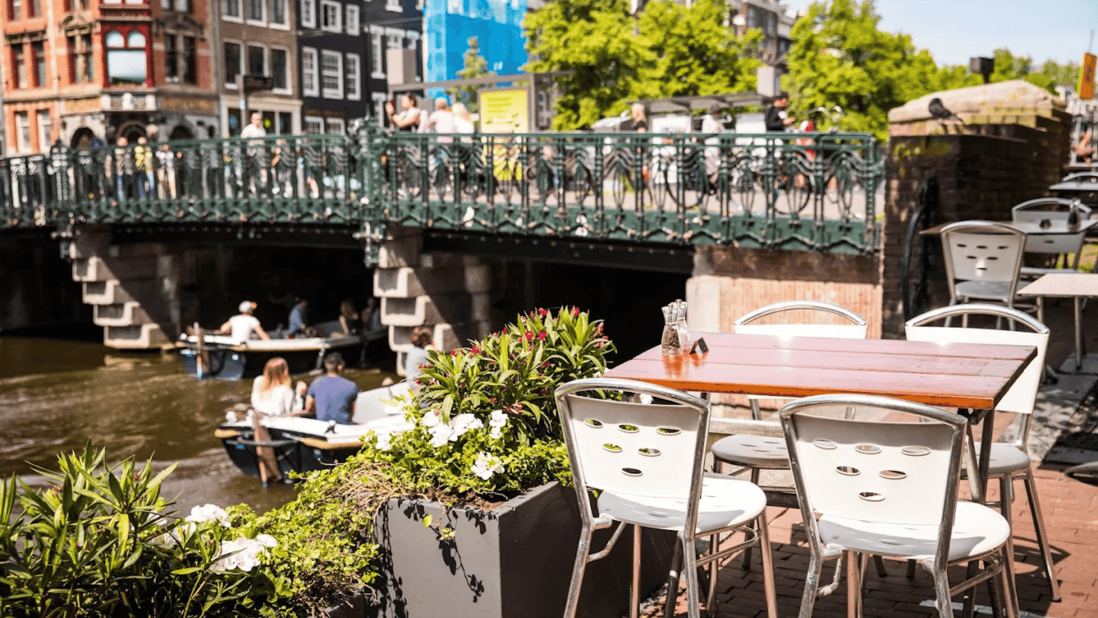 With outdoor tables so you can enjoy views of the canal