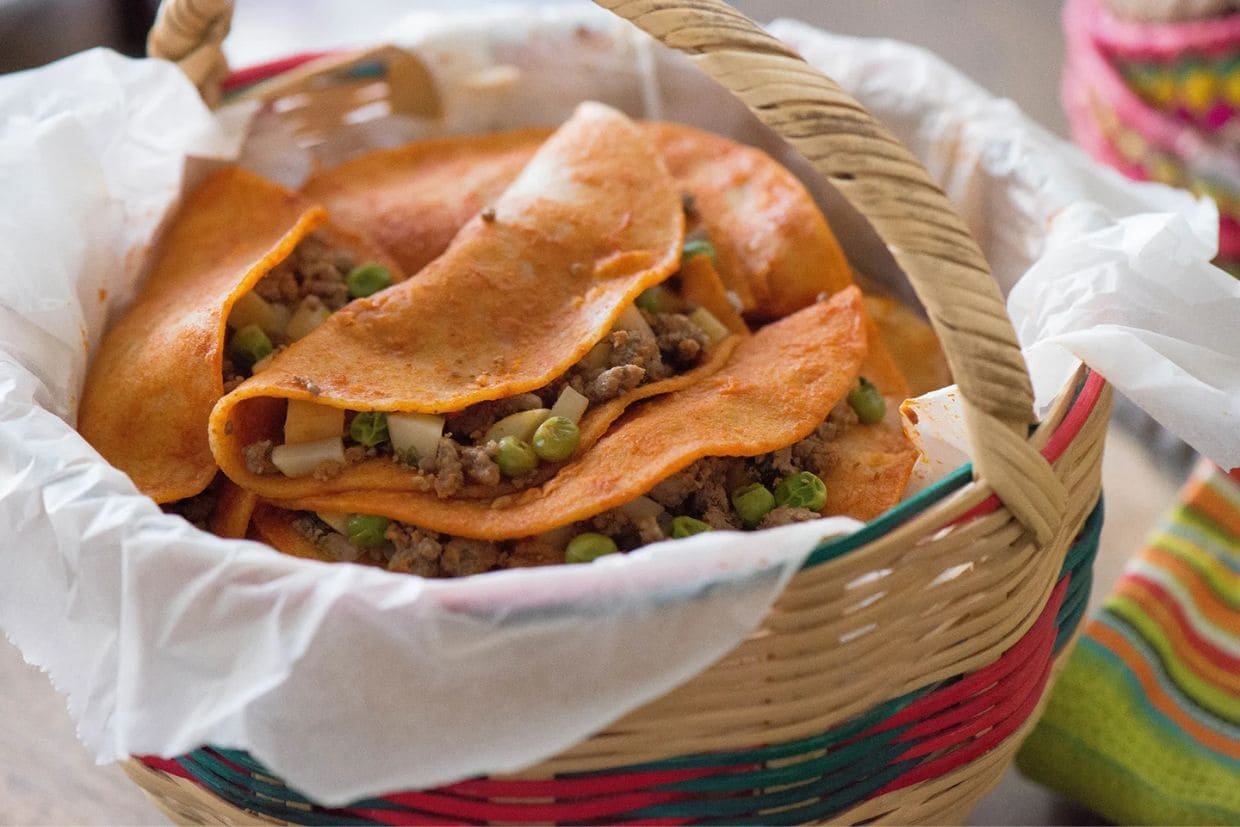 Stuffed with meat, peas, potatoes, and onions
