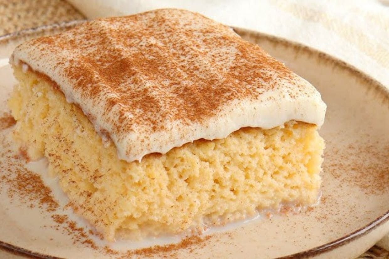 Sponge cake soaked in a mixture of three types of milk