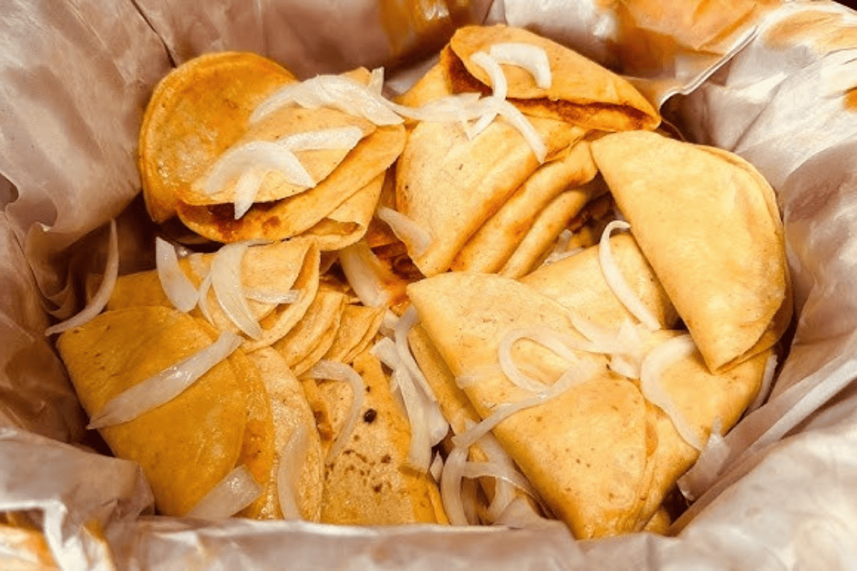 Traditional Mexican taco that is characterized by being steamed and served in a basket